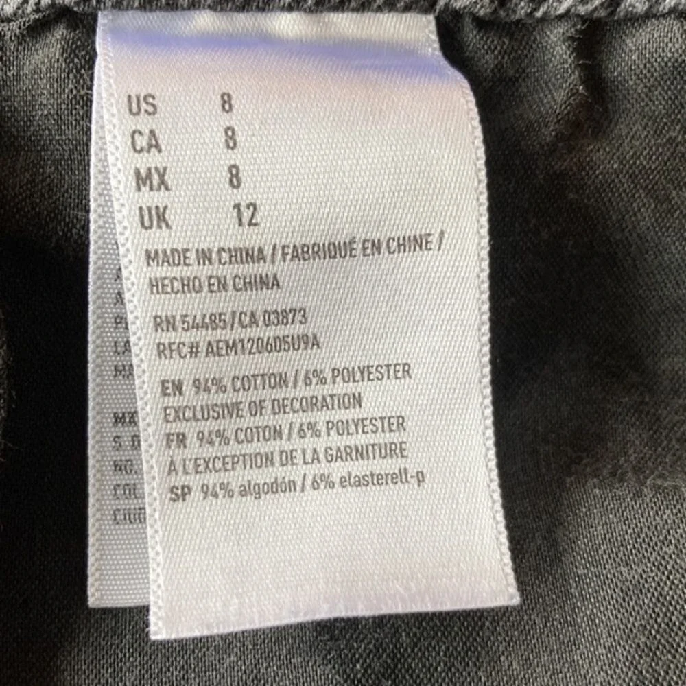 American Eagle Black Denim Mini Skirt distressed destroyed Button Fly‎ Size 8